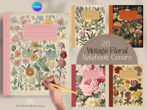 Download Vintage Floral Notebook Cover KDP PLR - Book cover Collection