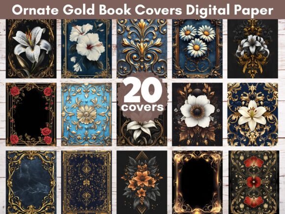 Download Ornate Gold Book Covers Digital Paper - Book cover Collection