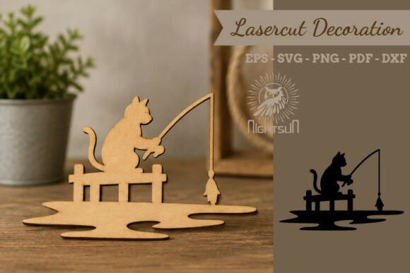 Download Cat Fishing Lasercut Decoration 1 - Decoration Collection